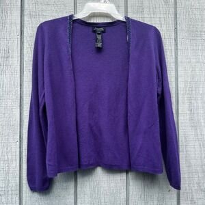 JONES NEW YORK SIGNATURE Lambswool Purple Beaded Trim Cardigan Sweater Size S